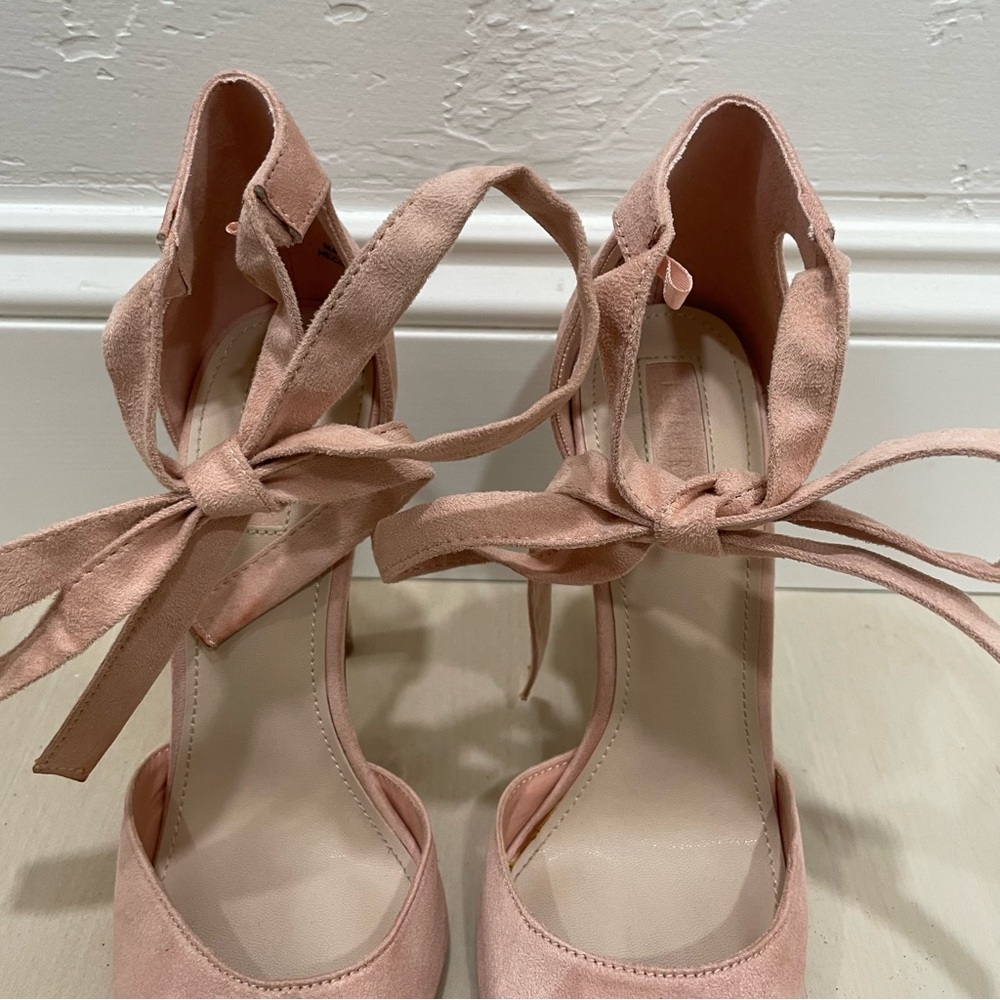 Forever 21 Heels Pointed Toe Wrap Around Ankle Tie Women's 7 Baby Pink Blush - Picture 5 of 15